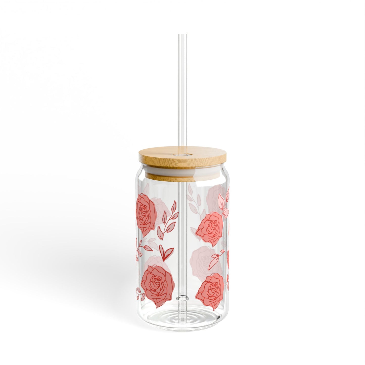 16oz Glass Cup with Bamboo Lid & Straw