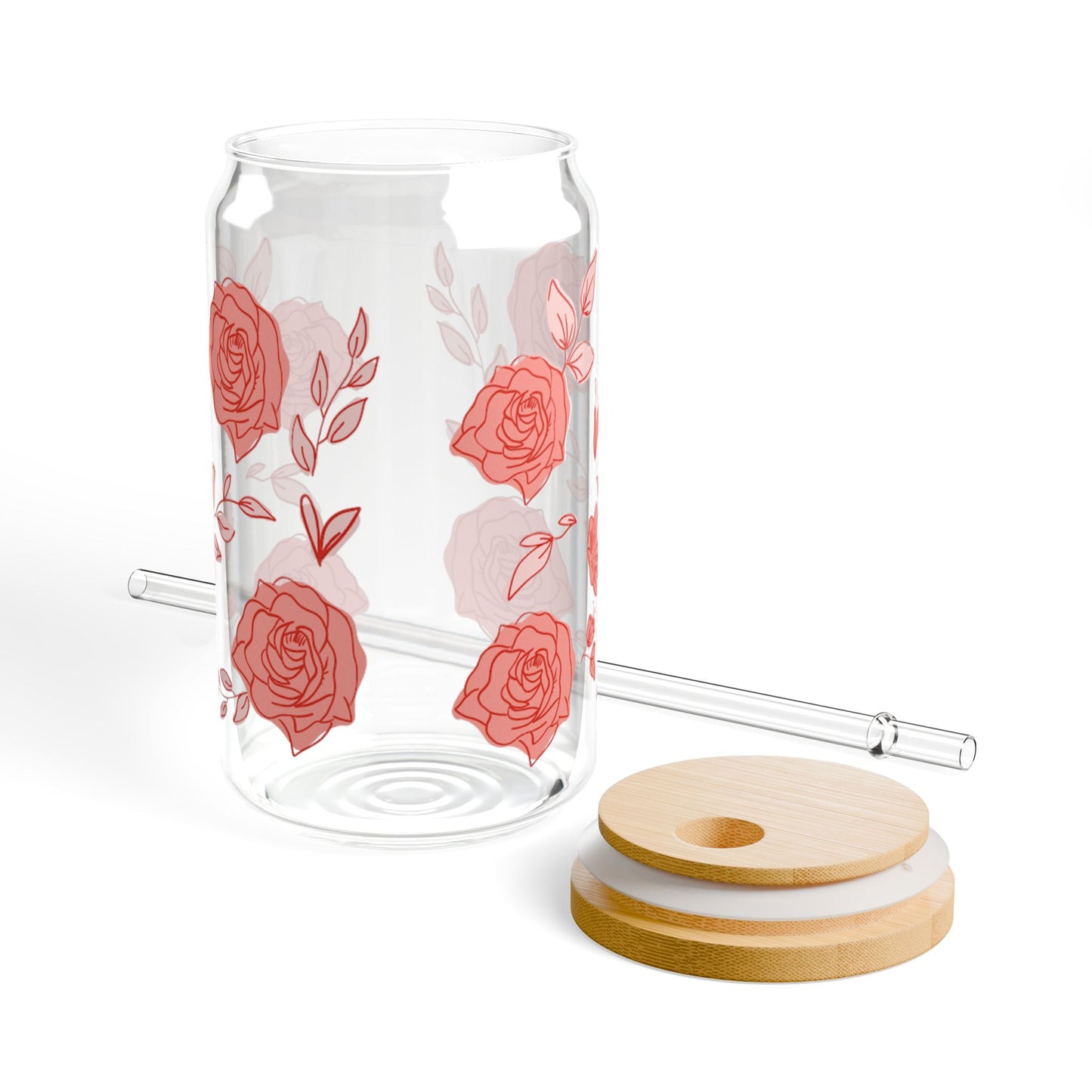 16oz Glass Cup with Bamboo Lid & Straw